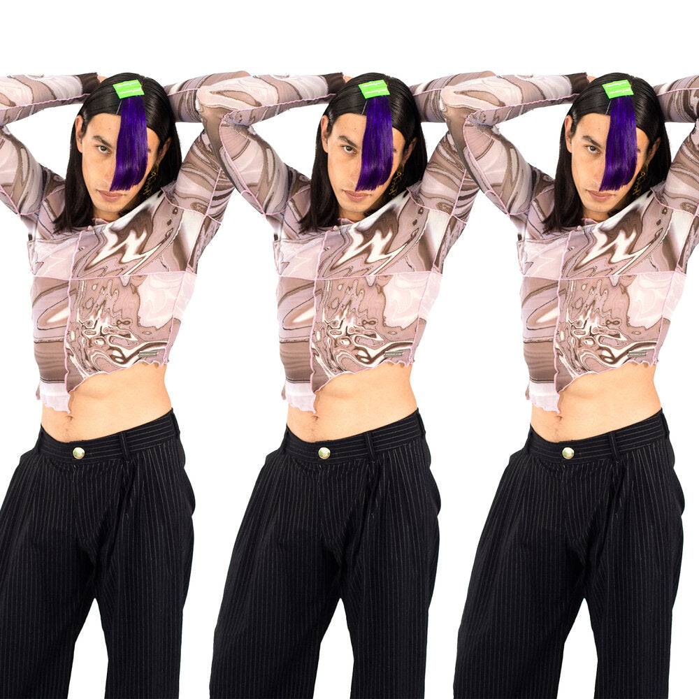 Grey Galaxy Mesh Top